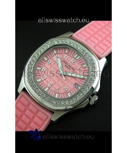 Patek Phillipe Nautilis Swiss Diamond Replica Watch in Pink Dial