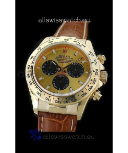 Rolex Daytona Cosmograph Swiss Replica Gold Watch in Brown Strap