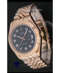 Rolex Datejust Japanese Replica Rose Gold Watch in Black Dial