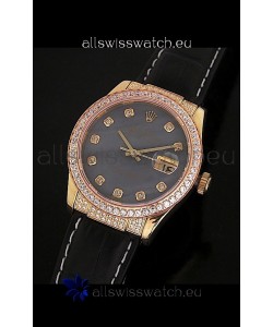 Rolex DateJust Japanese Mens Replica Yellow Gold Watch in Colorful Mother of Pearl Dial