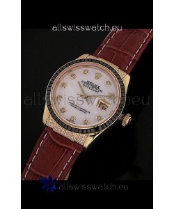 Rolex DateJust Japanese Mens Replica Yellow Gold Watch in Diamond Markers