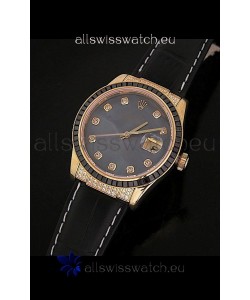 Rolex DateJust Japanese Mens Replica Yellow Gold Watch in Diamond Markers