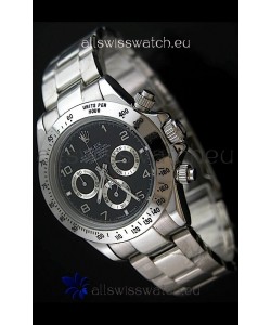 Rolex Daytona Cosmograph Swiss Replica Stainless Steel Watch in Black Dial