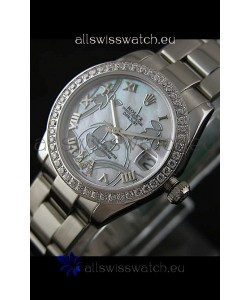 Rolex Oyster Perpetual Date Just Lady Swiss Diamond Watch in Pearl White Dial