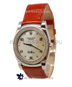 Rolex Cellini Cestello Ladies Swiss Watch Pearl in Diamonds Bezel