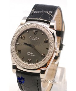 Rolex Cellini Cestello Ladies Swiss Watch in Grey Face and Diamonds Bezel 