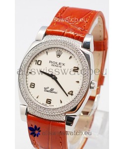 Rolex Cellini Cestello Ladies Swiss Watch in White Face Bezel and Lugs