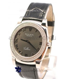 Rolex Cellini Cestello Ladies Swiss Watch in Matte Black Face and Roman Markers