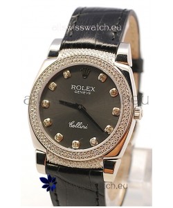 Rolex Cellini Cestello Ladies Swiss Watch in Matte Black Face and Diamond Bezel