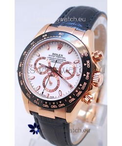 Rolex Daytona MonoBloc Cerachrom Bezel Swiss Replica Rose Gold Plated Watch in White Dial