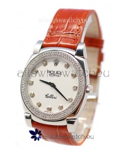 Rolex Cellini Cestello Ladies Swiss Watch White Face Diamonds Bezel and Hour Markers