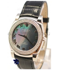Rolex Cellini Cestello Ladies Swiss Watch in Black Pearl Face Roman Markers