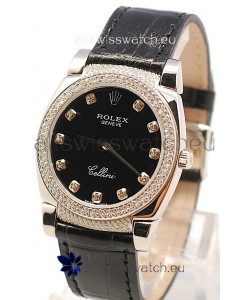 Rolex Cellini Cestello Ladies Swiss Watch in Matte Black Face Diamond Markers