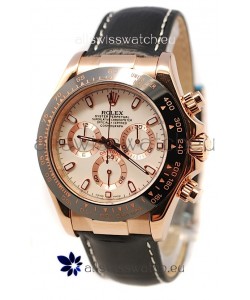 Rolex Daytona Monobloc Cerachrome Everose Swiss Watch in White Dial - 1:1 Mirror Replica