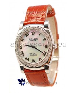 Rolex Cellini Cestello Ladies Swiss Watch White Pearl Roman Diamonds Bezel
