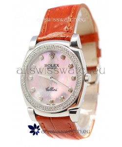 Rolex Cellini Cestello Ladies Swiss Watch Pink Pearl Diamonds Bezel and Hours Markers