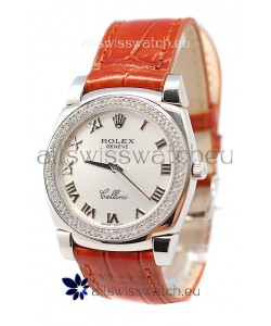 Rolex Cellini Cestello Ladies Swiss Watch Roman Silver Face Diamonds Bezel