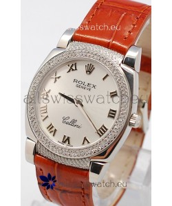 Rolex Cellini Cestello Ladies Swiss Watch in Silver Face Diamonds Bezel and Lugs